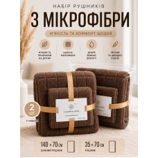 Набір рушників з мікрофібри 70*140 + 35*70 см Нью-йорк коричневі